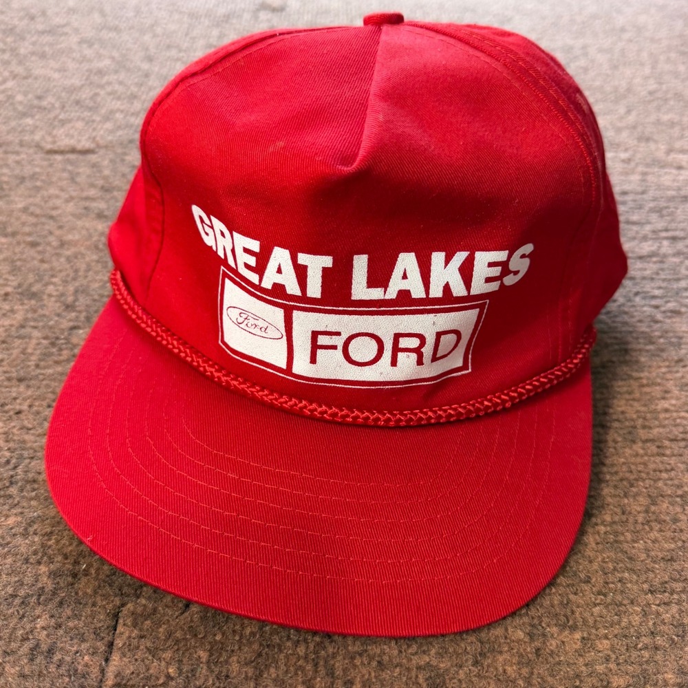 Vintage Great‎ Lakes Ford Trucker Hat Red Kenda Snapback Rope Cap Mens OSFM vtg